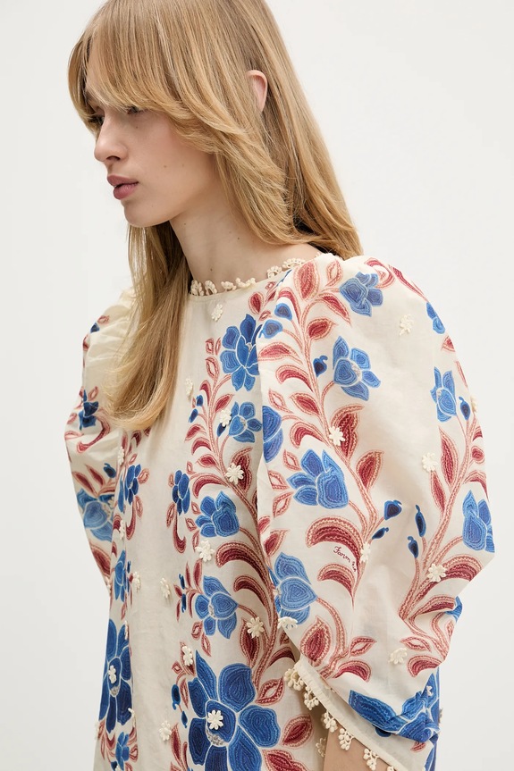 Βαμβακερή μπλούζα Farm Rio μπεζ 344127