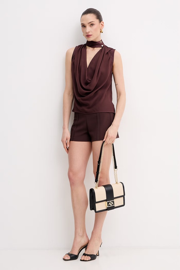 Elisabetta Franchi bluzka damska z wiskozy CA13461E2 brązowy SS26