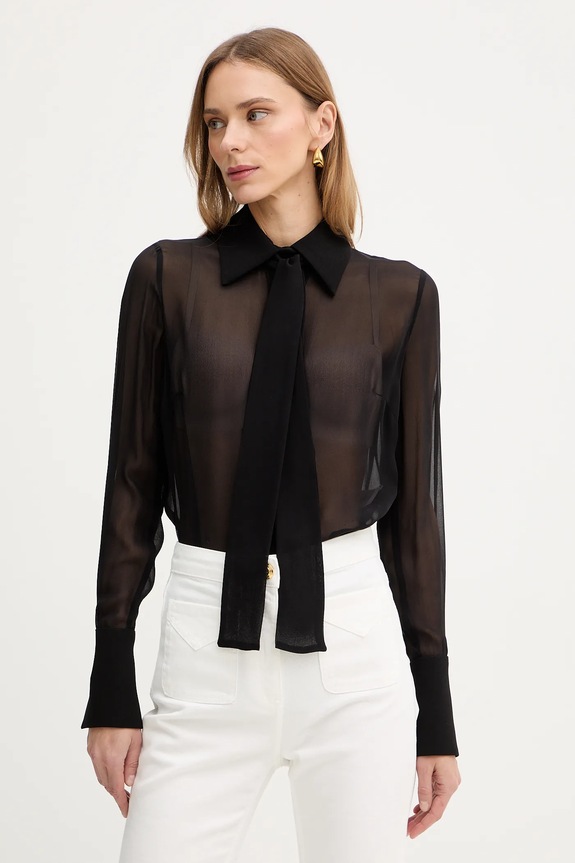 Μεταξωτό πουκάμισο Elisabetta Franchi μακρύ μαύρο CA14861E2