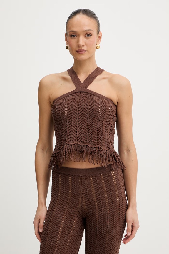 Twinset top bawełna brązowy 261AP3063