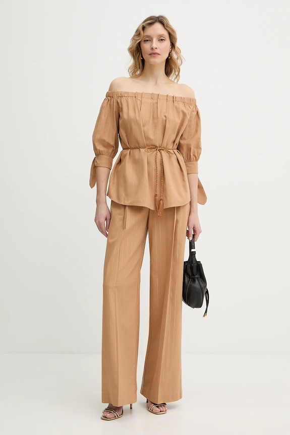 Μπλούζα με μείγμα από λινό Twinset 261LB2QGG καφέ SS26