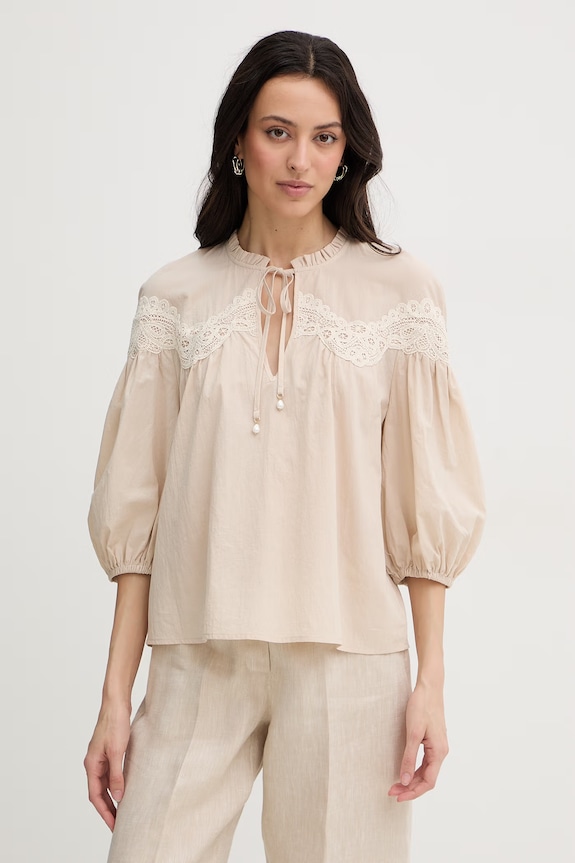 Twinset Camicetta da donna in cotone beige 261LM2DAA