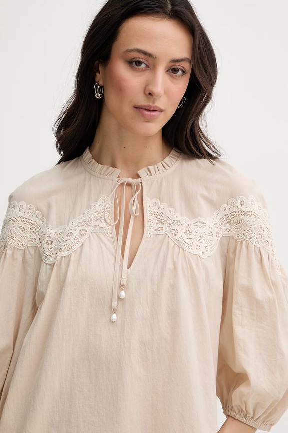 Twinset Camicetta da donna in cotone beige 261LM2DAA