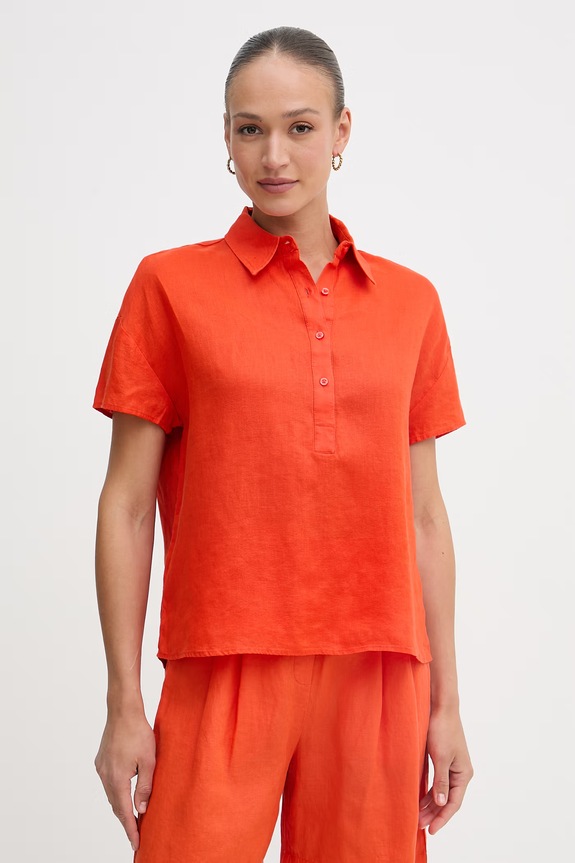 United Colors of Benetton blúzka dámska ľanová oranžová 5BMLDQ0D2