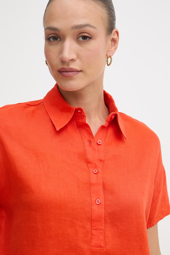 United Colors of Benetton blúzka dámska ľanová oranžová 5BMLDQ0D2