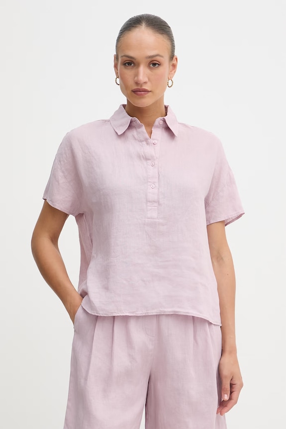 United Colors of Benetton blúzka dámska ľanová ružová 5BMLDQ0D2
