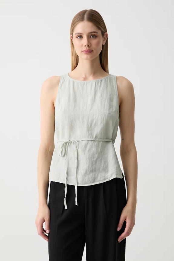 United Colors of Benetton топ дамски от лен зелен 5BMLDQ0DZ