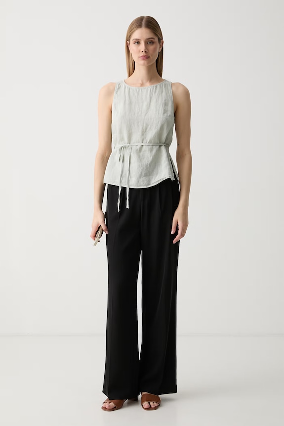 United Colors of Benetton топ дамски от лен 5BMLDQ0DZ зелен SS26