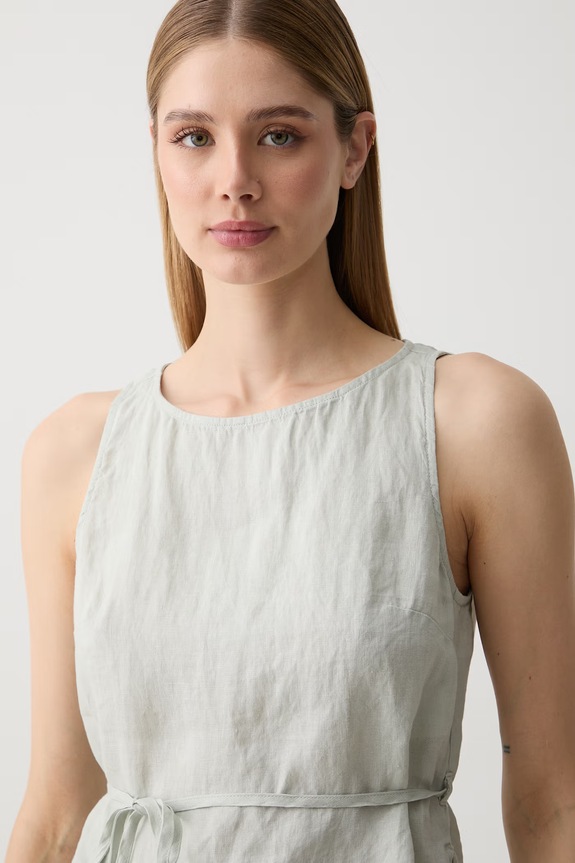 United Colors of Benetton топ дамски от лен зелен 5BMLDQ0DZ