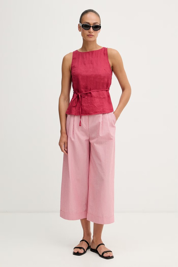 United Colors of Benetton τοπ γυναικείο λινό 5BMLDQ0DZ κόκκινο SS26