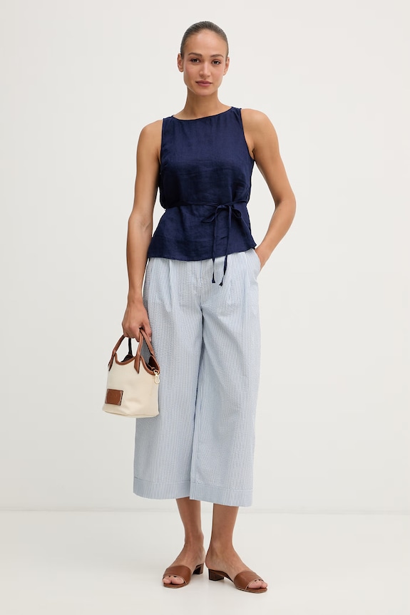 United Colors of Benetton τοπ γυναικείο λινό 5BMLDQ0DZ σκούρο μπλε SS26