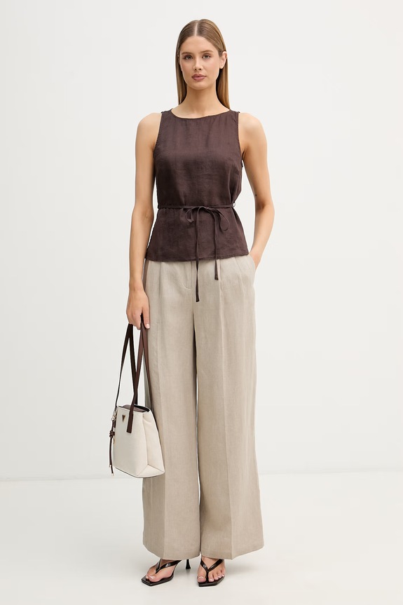 United Colors of Benetton μπλούζα γυναικεία λινή 5BMLDQ0DZ καφέ SS26