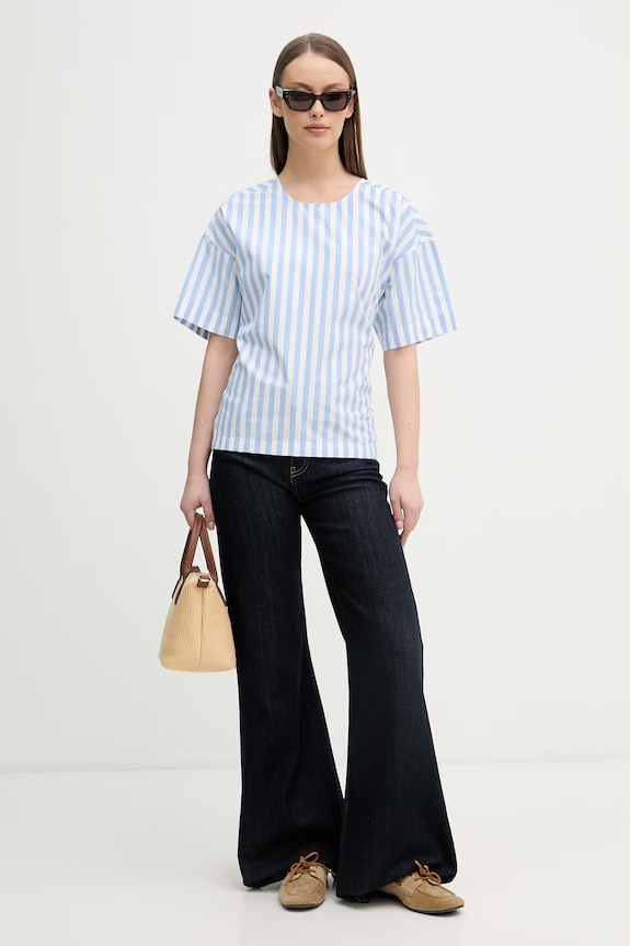 Calvin Klein Jeans košeľová blúzka dámska bavlnená LV047F113G modrá SS26