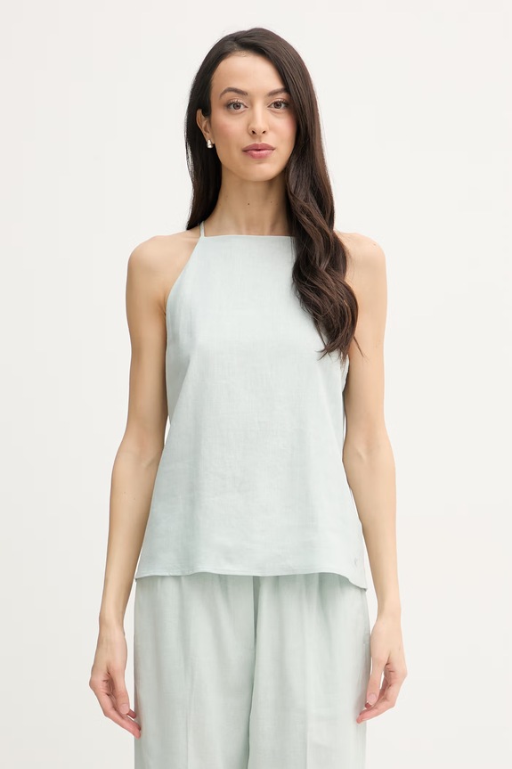 Calvin Klein Jeans blúzka s ramienkami dámska s ľanom tyrkysová LV047F119G