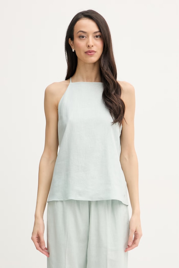 Calvin Klein Jeans blúzka s ramienkami dámska s ľanom tyrkysová LV047F119G