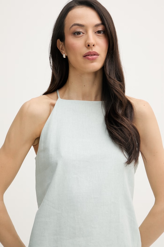 Calvin Klein Jeans blúzka s ramienkami dámska s ľanom tyrkysová LV047F119G