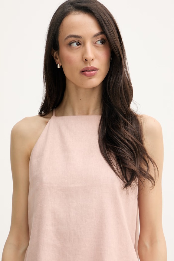 Calvin Klein Jeans blúzka s ramienkami dámska s ľanom oranžová LV047F119G