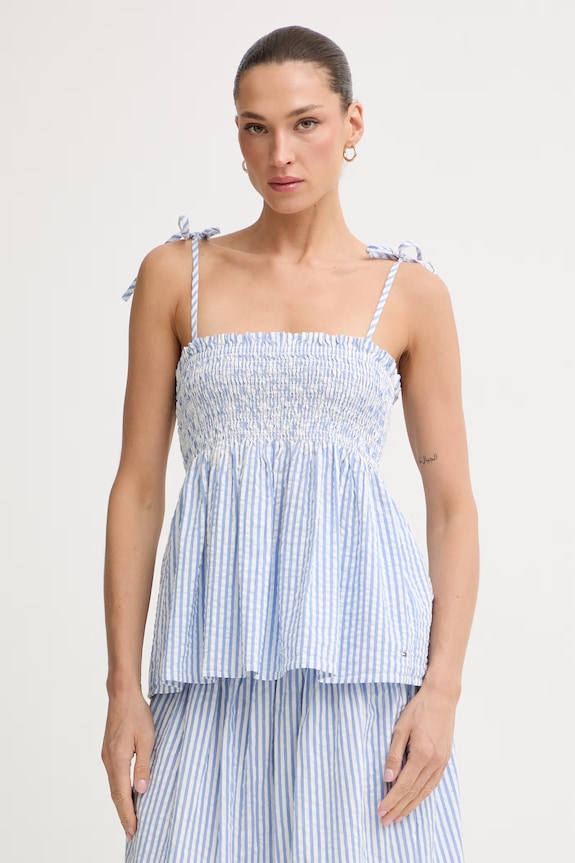 Tommy Hilfiger τοπ γυναικείο βαμβακερό με ελαστάν SUMMER μπλε WW0WW50543
