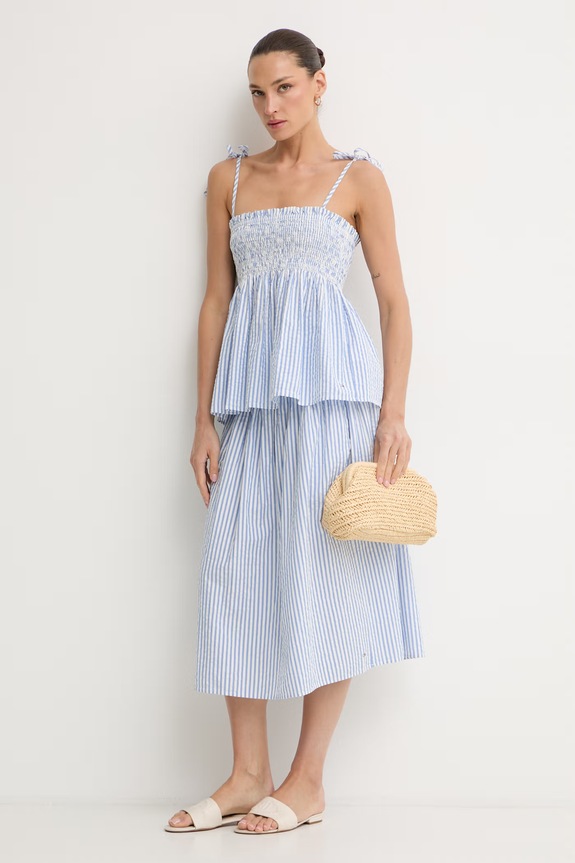 Tommy Hilfiger τοπ γυναικείο βαμβακερό με ελαστάν SUMMER WW0WW50543 μπλε SS26