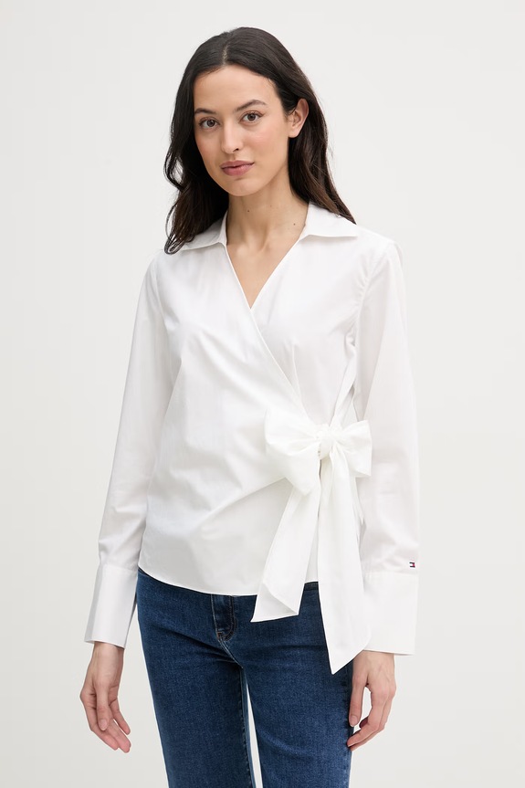 Tommy Hilfiger bluzka kopertowa damska bawełniana beżowy WW0WW49650