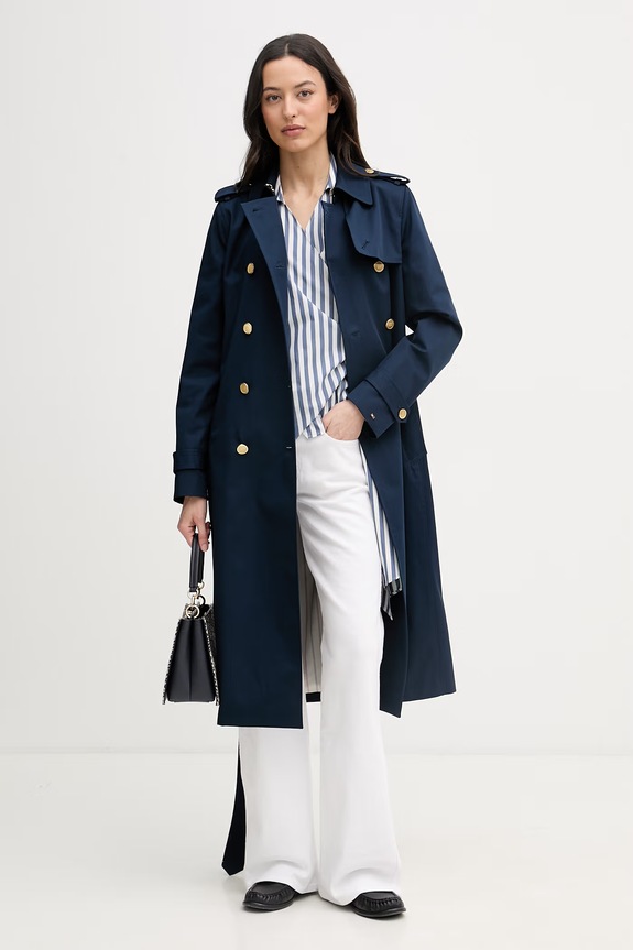 Tommy Hilfiger zavinovacia blúzka dámska bavlnená WW0WW49650 modrá SS26