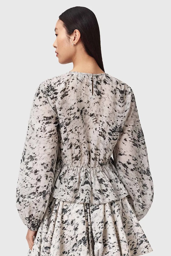 AllSaints μπλούζα με βολάν γυναικεία με βισκόζη MELANI W001PE μπεζ SS26