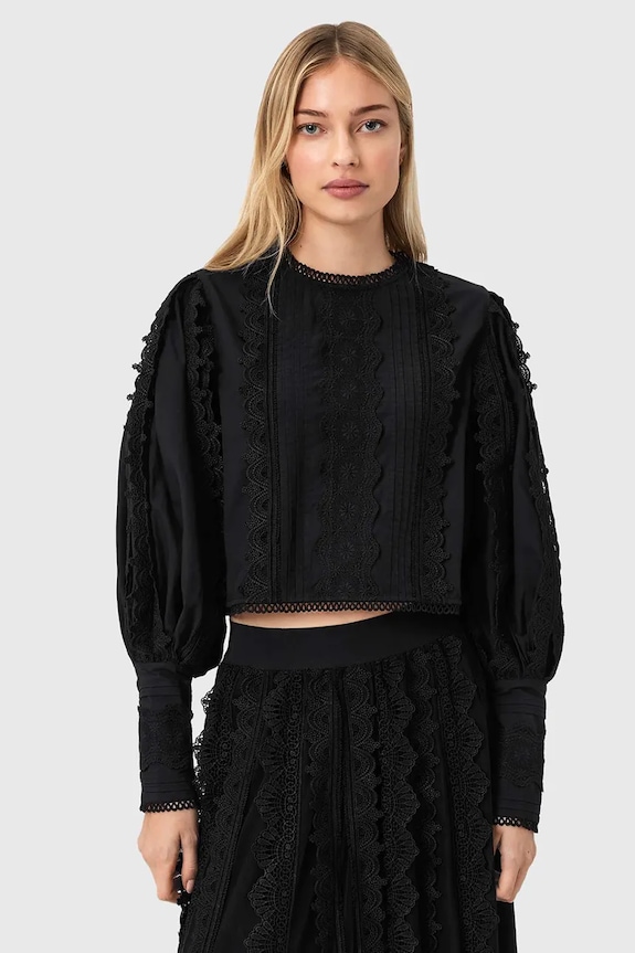 AllSaints blúz pamutból HART hosszú fekete W052PE
