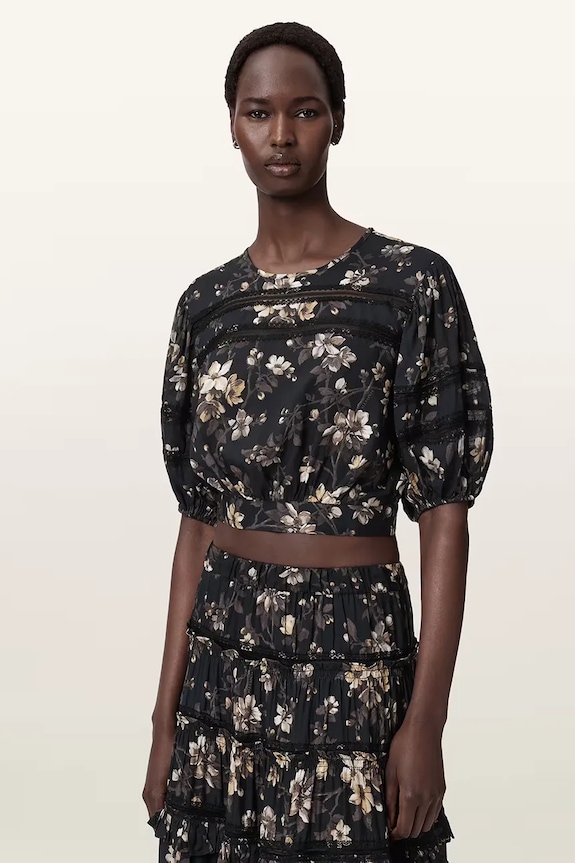 Μπλουζάκι AllSaints PEONY κανονικό μαύρο W071PE