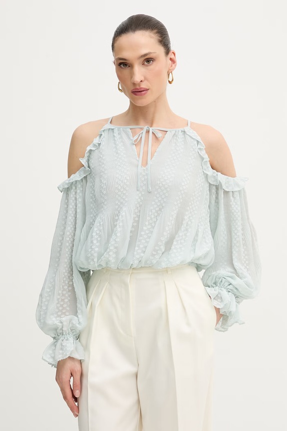 Guess blúzka s odhalenými ramenami dámska EMILIA tyrkysová W6GH61.W2041