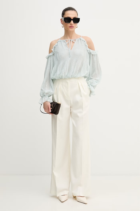 Guess blúzka s odhalenými ramenami dámska EMILIA W6GH61.W2041 tyrkysová SS26