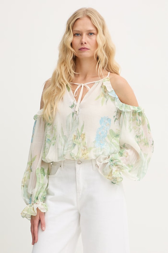 Guess fodros női viszkóz blúz EMILY zöld W6GH94.W2397