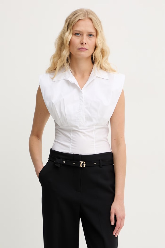 Guess bluzka koszulowa damska bawełniana CHERRY biały W6GH95.W2399