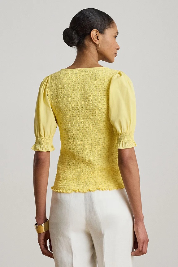 Lauren Ralph Lauren bluză pentru femei, din bumbac 200P09102 galben SS26