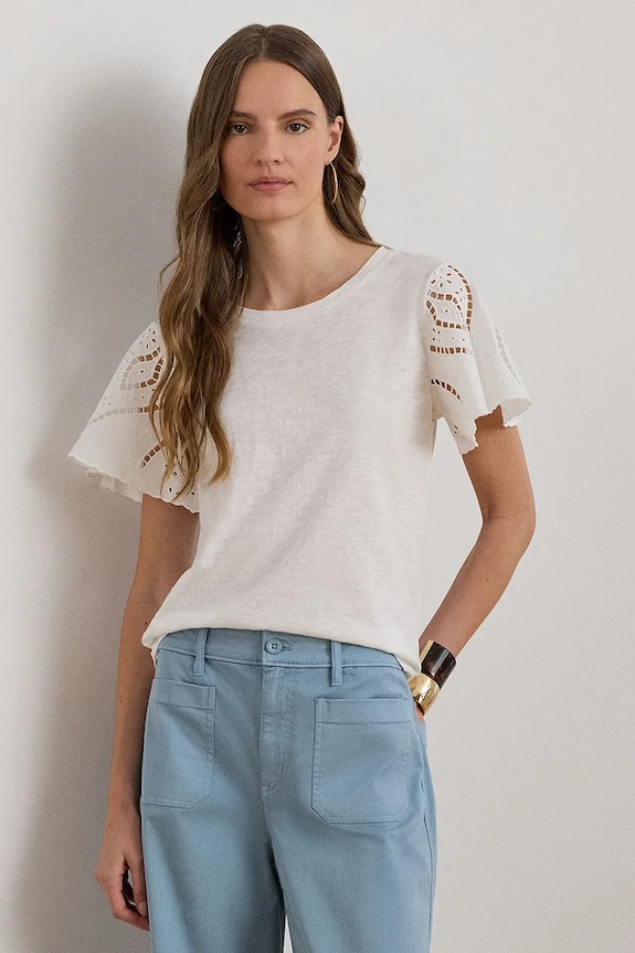Lauren Ralph Lauren bluză pentru femei, din bumbac alb 200P09104