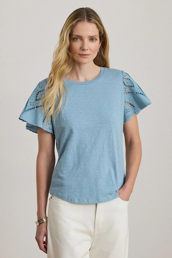 Lauren Ralph Lauren bluză pentru femei, din bumbac turcoaz 200P09104