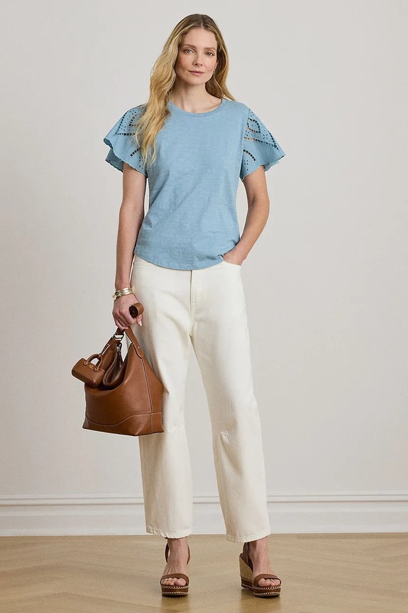Îmbrăcăminte Lauren Ralph Lauren bluză pentru femei, din bumbac 200P09104 turcoaz