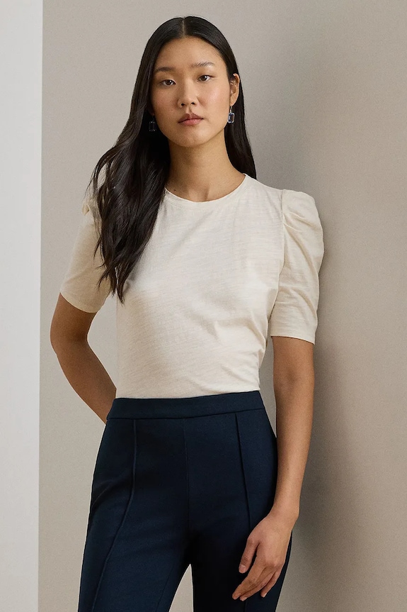 Lauren Ralph Lauren bluză din bumbac uni bej 200P13313