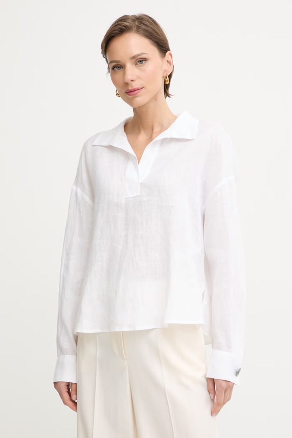 Armani Exchange košeľová blúzka dámska ľanová biela XW001756.AF21532