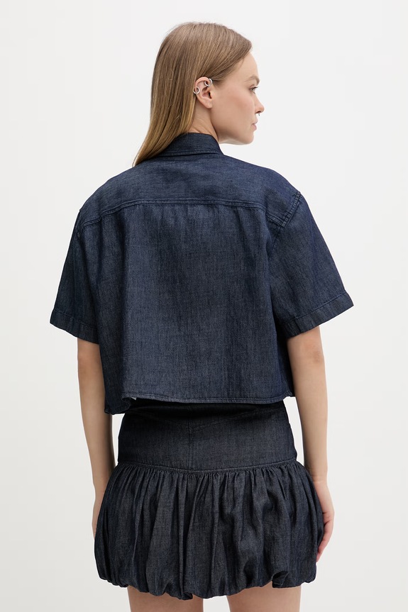 Odzież HUGO Blue koszula damska z dodatkiem lnu Erynn_B 50559135 granatowy