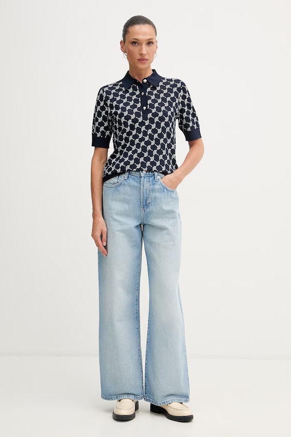 Joop! úpletové polo tričko dámske s viskózou 30101736 tmavomodrá SS26