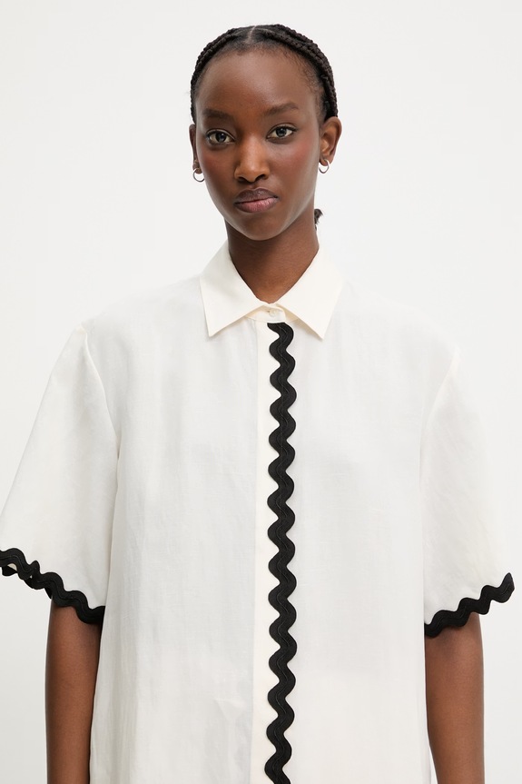 HUGO koszula damska z dodatkiem lnu Camule-1 beżowy 50558175