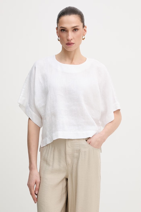 DKNY γυναικεία μπλούζα από λινό casual λευκό P2RALFYG