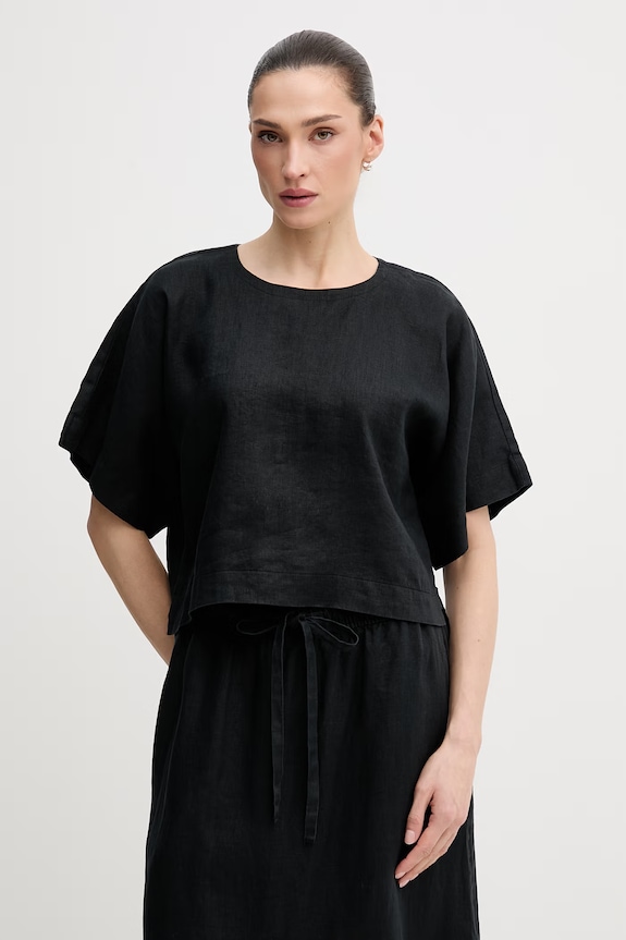 DKNY γυναικεία μπλούζα από λινό casual μαύρο P2RALFYG