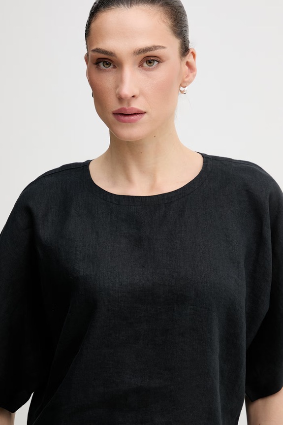 DKNY γυναικεία μπλούζα από λινό μαύρο P2RALFYG