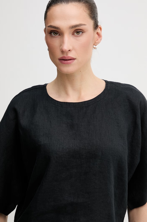 DKNY γυναικεία μπλούζα από λινό μαύρο P2RALFYG