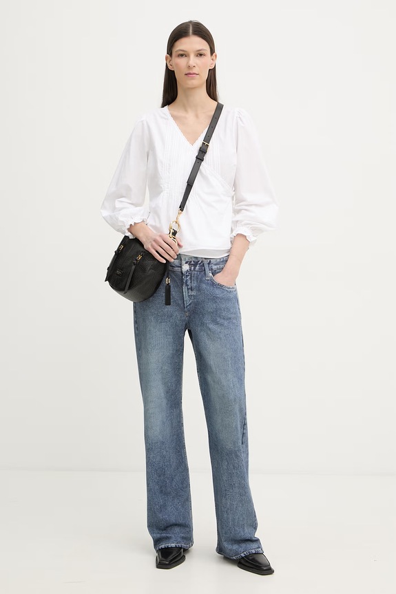 Levi's bluză petrecută pentru femei, din bumbac SOLEIL WRAP 005CS alb SS26