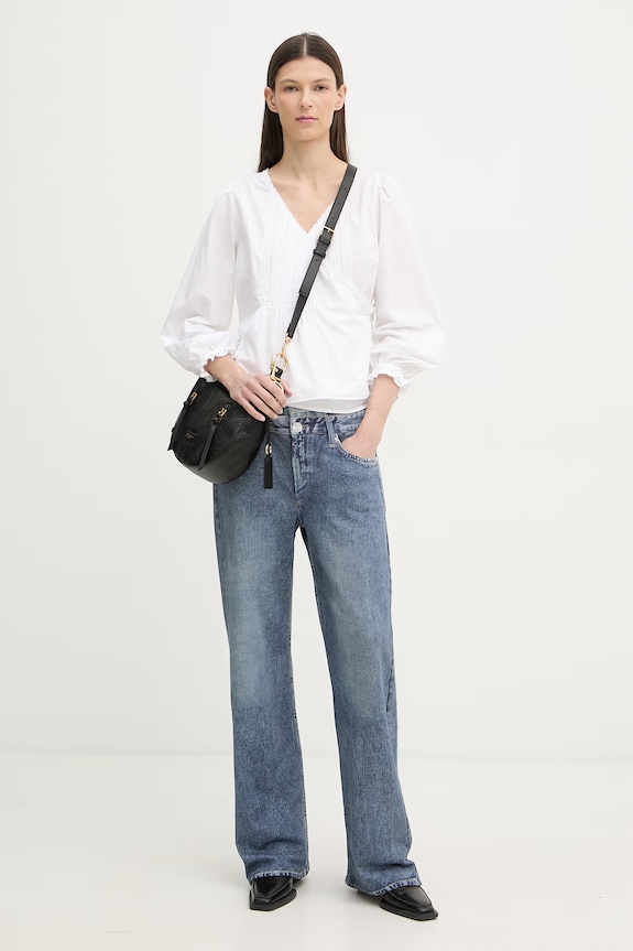 Levi's bluză petrecută pentru femei, din bumbac SOLEIL WRAP 005CS alb SS26