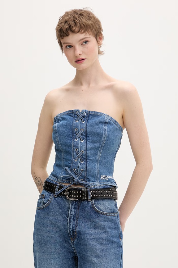 Karl Lagerfeld Jeans korzetová blúzka dámska bavlnená modrá B2W11042