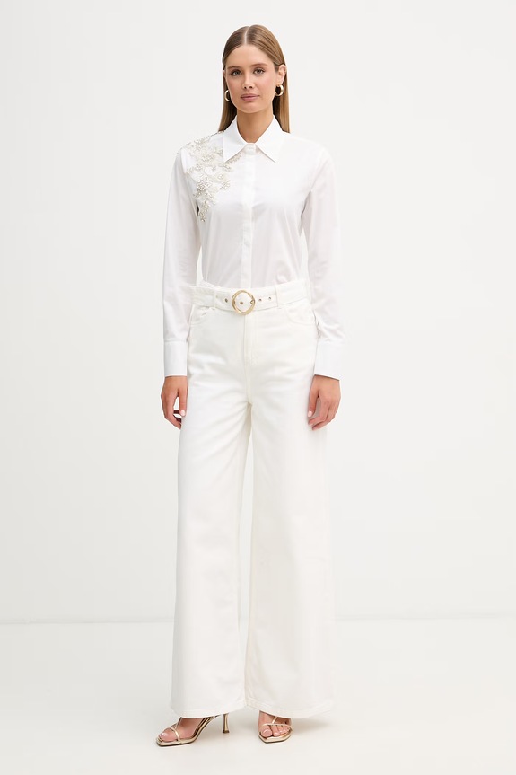 Blugirl Blumarine koszula damska bawełniana z elastanem RA6158.T2943 biały SS26