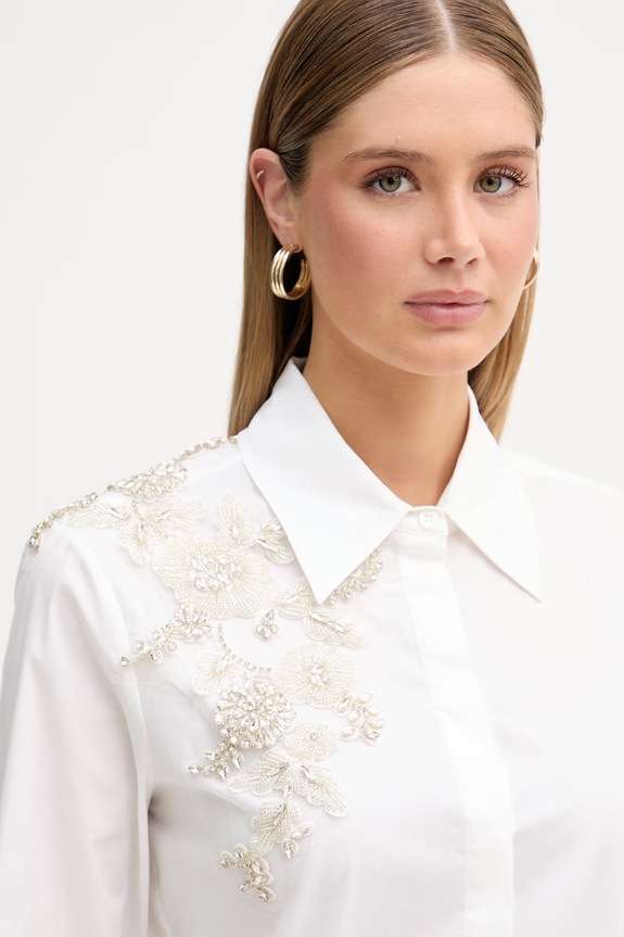 Blugirl Blumarine koszula damska bawełniana z elastanem biały RA6158.T2943